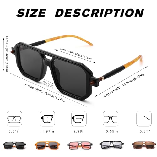 Pro Acme Vintage Aviator Sunglasses for Women Men,Classic Retro 70s Flat Square Stylish Frame UV400 Sunglasses4