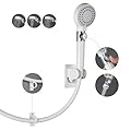 GwernKB RV Shower Head with Hose,5-mode High Pressure Shower Head with On Off Switch Water Saving for Camper, No Drilling Wall Mount Handheld Shower Holder and Adhesive Hose Guide Ring (White)
