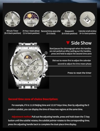Image of OLEVS Watches for Men Analog Quartz Original Branded Mens Watch Chronograph Stainless Steel Chain 3ATM Waterproof Wrist Watch for Men