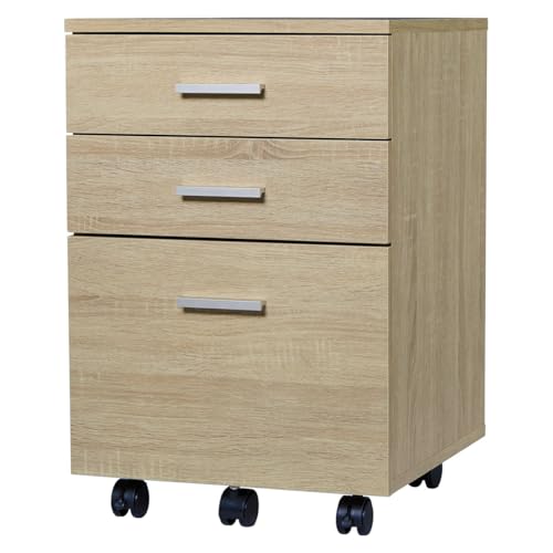 ぼん家具 デスクワゴン サイドチェスト キャビネット キャスター付き A4対応 大容量 3段 幅40.2×奥行42×高さ59.7cm 引き出し 収納チェスト オーク