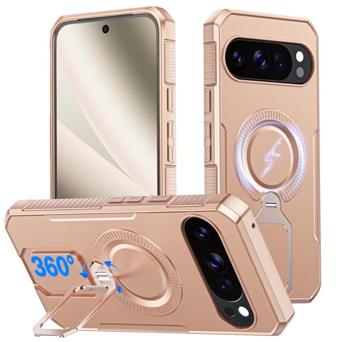 Coque Pixel 10 Pro XL de qualité supérieure, protection intégrale magnétique or avec anneau