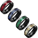 Ronglry 4Pcs 8mm Stainless Steel Band Rings for Men Women Black Titanium Rings Dragon Pattern...
