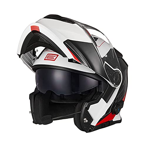 ORIGINE Casco de Moto Modular Bluetooth homologado ECE Voice Dial Casco de Moto Llamada Manos Libres(Spike Red White,L)