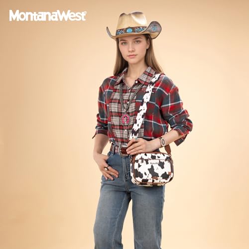 Image of Montana West Crossbody Bags for Women Cow Print Purse Triple Zip Shoulder Handbags with Wide Strap
