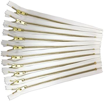 white gold zippers for handbags, YKK no.5 zippers, 8 inch, pack of 10