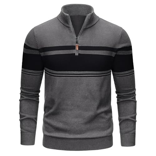 TACVASEN Men's Quarter Zip Sweaters Cotton Pullover Sweater Striped Casual Fall Winter Warm Pullover Sweatshirts