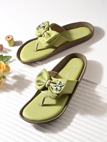 Image of Women Stylish Bow Flip Flops | Soft Comfort Toe Post Slippers for Women | Casual Lightweight Everyday Wear Sandals