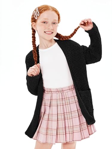 Imily Bela Girls Cardigan Open Front Popcorn Knit Long Sleeve Sweaters Coat with Pockets4