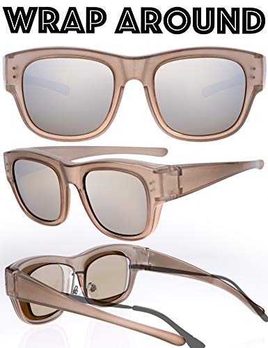 Image of The Fresh High Definition Polarized Wrap Around Shield Sunglasses for Glasses - Leather Eyeglasses Case