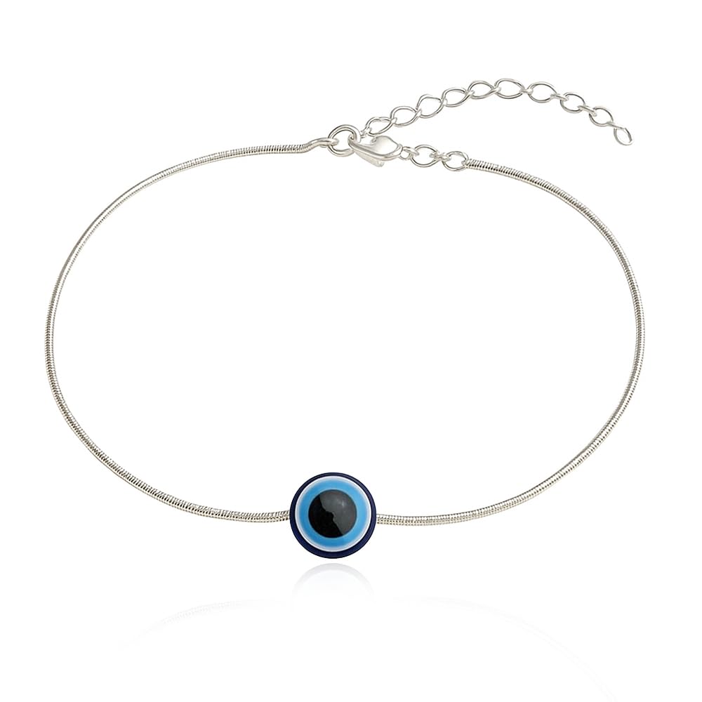 92.5% Silver Single Evil Eye Anklet Silver Plating Finish for timeless elegance, BIS Hallmarked for guaranteed silver purity Craftsmanship: 100% Handcrafted by skilled Indian artisans.-image-46