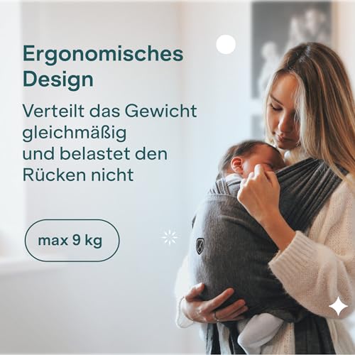 Koala Babycare Tragetuch Baby Neugeborene - Einfach Anzuziehen für Mütter und Väter - Babytrage Multi-Use Bis 9kg - Babytragetuch Anthrazitgrau