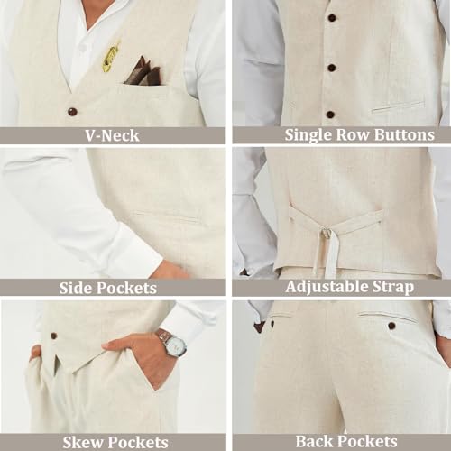 Mens Linen Suit 2 Piece Short Suits for Men Casual Summer Beach Wedding Suit Linen Vest Shorts Set4