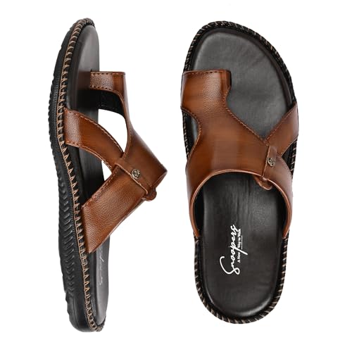 Image of Men's Leather Look Stylish Slippers with Toe Ring for Diwali, Festive & Ethnic Wear | Premium Synthetic Leather Chappals with Cushioned Footbed & Durable Anti-Slip Sole