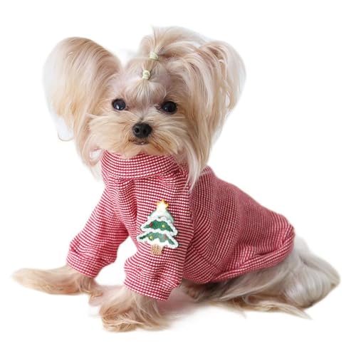 ICOUCHI 犬の服 ペット服 Tシャツ 春秋冬 ペットウェア おしゃれ かわいい 小中型犬 長袖 パーカー 人気 ファッション 猫服 脱毛保護 洋服 家着 お散歩 お出かけ ペット用品 (XS,レッド・格子)