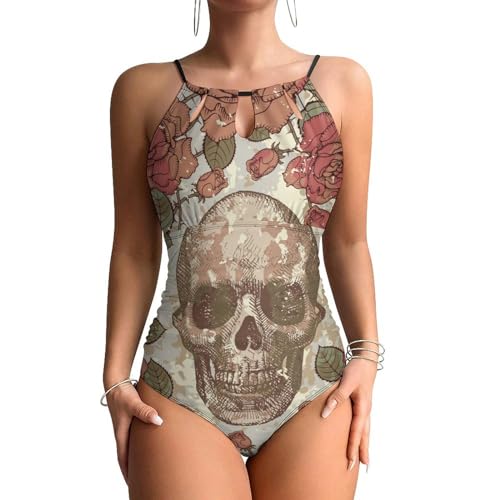 Maillots de bain une pièce femme silhouette galbée crâne retro rose