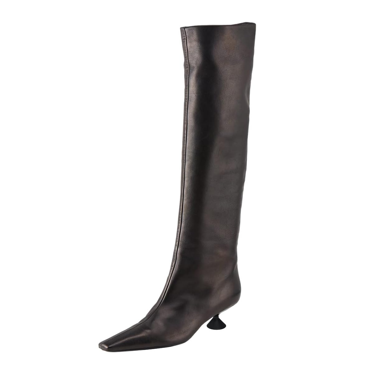 Pazzion Womens Wide Calf Pull On Knee High Boots Square Toe Low Kitten Heels Long Booties Retro Party