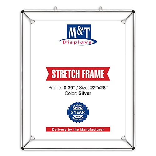 M&T Displays Double Sided Stretch Frame 22X28 inch Wall Mounting and Hanging Silver Aluminum Reusable Advertising Announcement Messages Brochure Paper Sign Holder Portrait Landscape Indoor