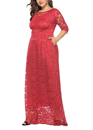 Image of Eternatastic Women's Floral Lace 2 /3 Sleeves Maxi Dress Plus Size Evening Party Dresses