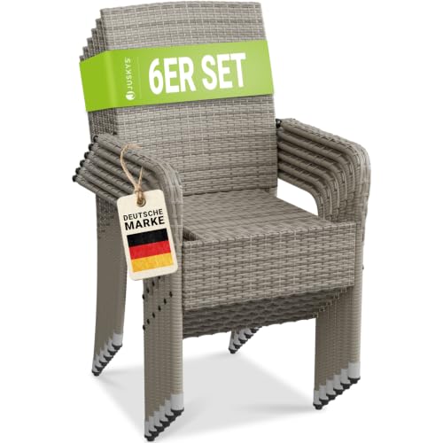 Juskys Polyrattan Gartenstühle Yoro 6er Set - mit Armlehnen...