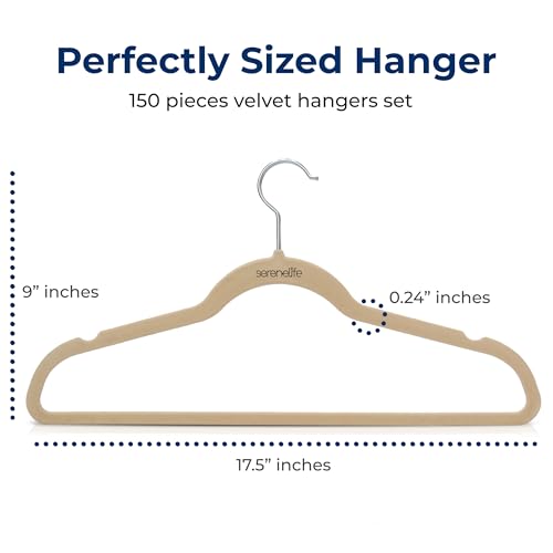 Image of SereneLife Velvet Hangers - 150 Pack, Slim & Space Saving for Closets