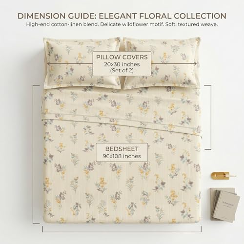 Image of VAS COLLECTIONS King Size Bedsheet Set Cloud Cotton 270x240 cm | Soft Breathable Flat Bed Sheet with 2 Pillow Covers | Floral Printed Bedsheet for King Bed | Durable Bedding Set, Botanical Mustard