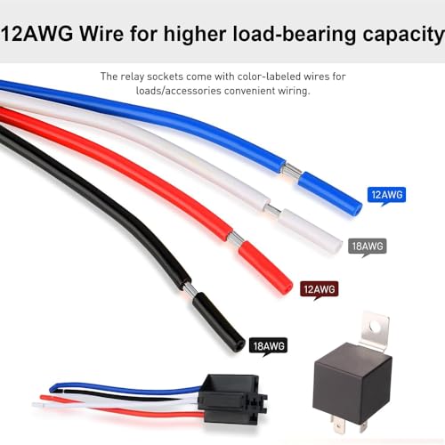 2 Stück 12V Sicherungsrelais 30A ATO/ATC Flachsicherung mit Kabelbaumsatz, 4-polige SPST Relais für den Automobilbereich mit 12 AWG Hochleistungskabeln