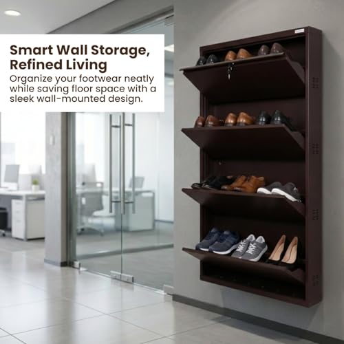 Image of TUFFERONE Shoe Rack 4 Door 3 Pair Metal Organizer Cabinet, Brown | Powder Coated, Durable, 147.2x73x14 cm