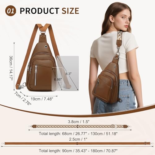 Anti Theft Sling Bag, 2 in 1 PU Leather 8.3" Convertible Crossbody Bags, Fanny Pack Backpack with 2 Removable Straps for Hiking Cycling Sport (Brown)3