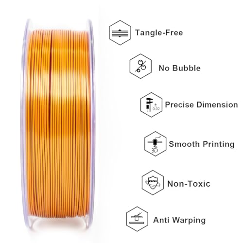 Image of Geeetech Silk PLA Tri Color Filament 1.75mm 3D Printer Filament, Coextrusion Red Gold Purple Tri-Colors Metal-Like Shiny Silk PLA Filament, 1kg (2.2lbs) 1 Spool, Dimensional Accuracy + /- 0.02 mm