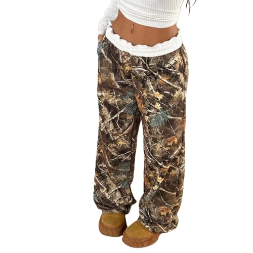 Image of Camo Pants Women Wide Leg Sweatpants Baggy Y2K Camoflage Pants Elastic Waisted Loose Casual Lounge Trousers Joggers