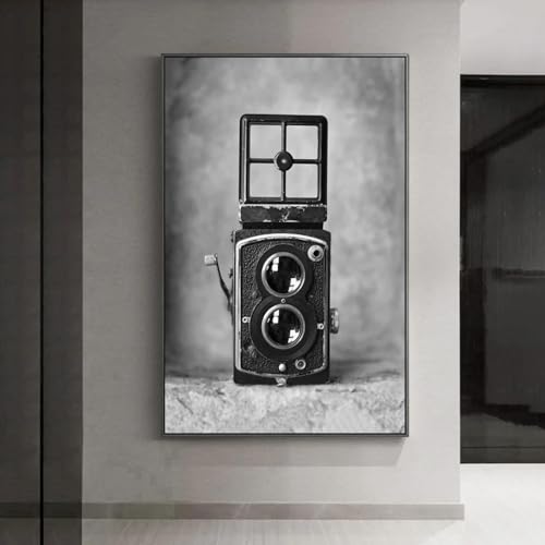 Affiche nostalgique KEBIA appareil photo noir et blanc grande peinture sur toile 70x100