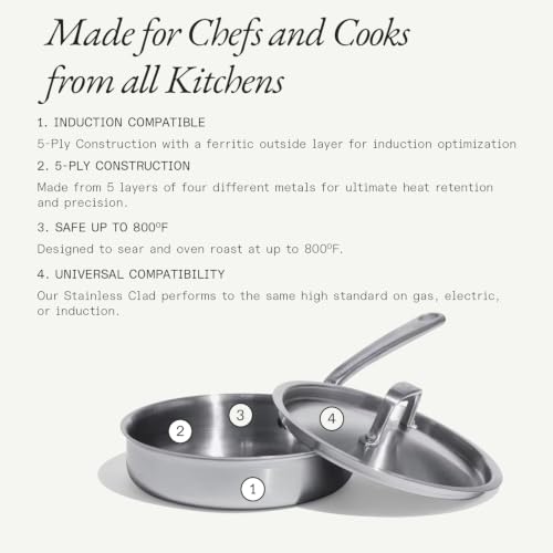 Image of Made In Cookware - 1.75 Quart Stainless Steel Saute Pan - 5 Ply Stainless Clad - Professional Cookware - Induction Compatible - Crafted in Italy