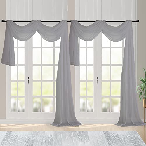 Image of Chyhomenyc Sheer Window Curtain Panels 144 Inches Length 2 Pack, Long Elegant Voile Window Scarf Drapes Backdrop for Canopy Bed /Wedding /Living Room, 42Wx144L inches, Charcoal Grey