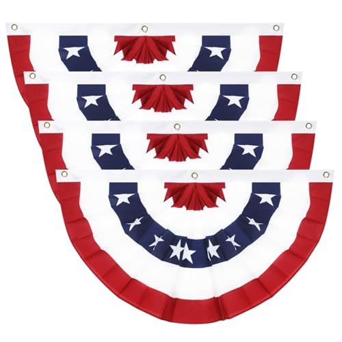 4th of July Decorations Outdoor Patriotic American Pleated Fan 4Pcs 1.5x3Ft