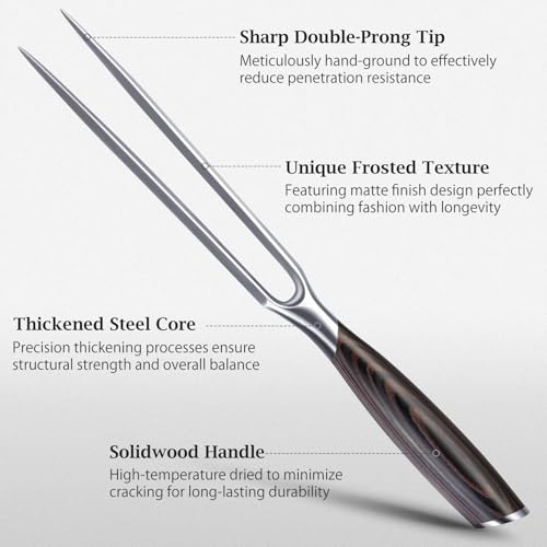 image for HOSHANHO Meat Fork 7 Inch, Razor Sharp Double-Prong Carving Fork for M
