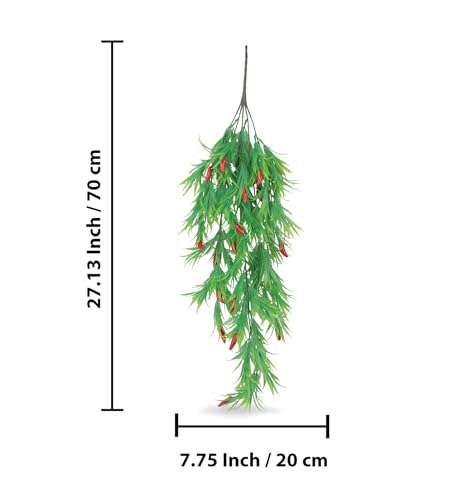 Image of Foliyaj Artificial Red Chilli Vine with Metal Wall Stand | Show Pieces for Living Room | Faux Plants for Home Decor | Decorative Creeper Vine for Home and Office Decoration | 70 cm Length