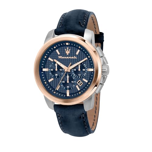 Maserati Successo Herrenuhr, Chronograph, aus Edelstahl, Rosegold PVD, Leder - R8871621015