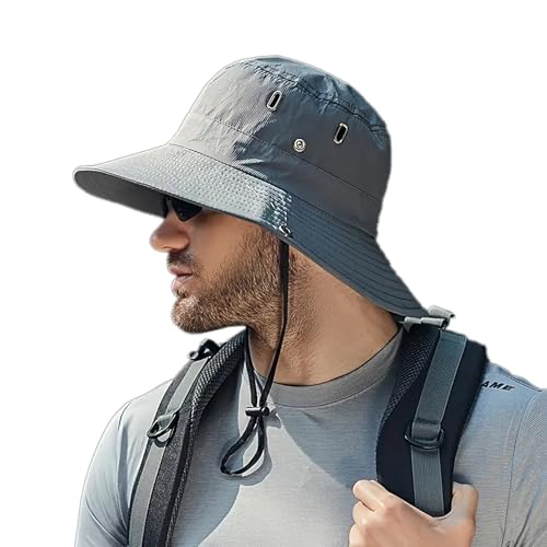 Men's Beach-Sun-Hat UPF50+ Wide-Brim Sun-Protection Mesh-Fishing Hat Outdoor Foldable-Bucket Safari...