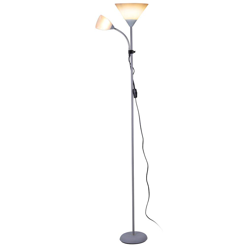 BAKAJI Lampada da Terra Piantana Design Moderno In Metallo con Doppio Paralume Braccio Flessibile Luce Direzionabile Altezza 180cm per Casa Salotto Camera letto (Paralume Cono)