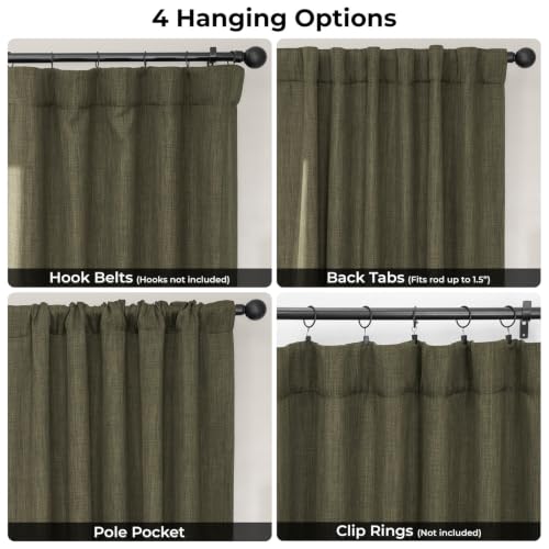 Image of HPD Half Price Drapes - Faux Linen Curtains for Living Room (1 Panel) - 100W X 96L - Extra Wide Textured Room Darkening Curtains for Bedroom 96 Inches Long - Drapes for Home Decor, Khaki Green