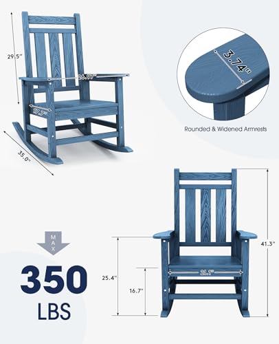 Image of KINGYES Oversized Outdoor Rocking Chair Set of 2, HDPE Patio Rockers, Blue