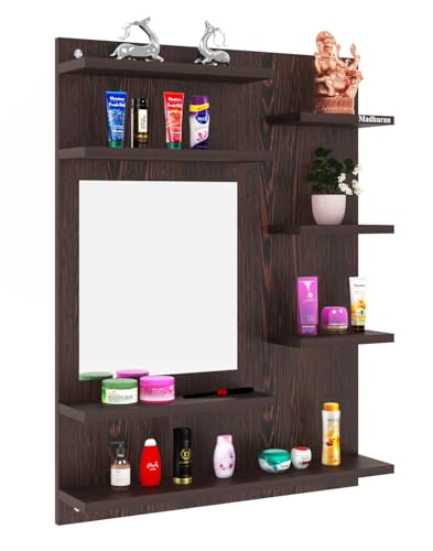 Image of Madhuran Ricco Engineered Wood Wall Mounted Dressing Table (Wenge Finish) Living Room Bedroom Bathroom Furniture Washbasin Accessories Decorative Craft