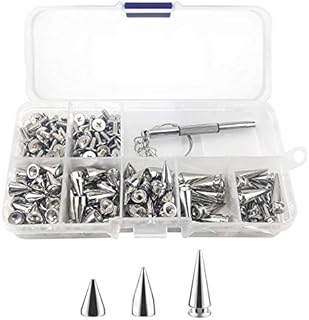 100pcs Cone Spikes Studs Rivets Punk Studs Screw Back Studs, for Bags DIY Leather Craft Bracelets Necklace Clothing Shoes,with Screwdriver (3 Size,Silver)