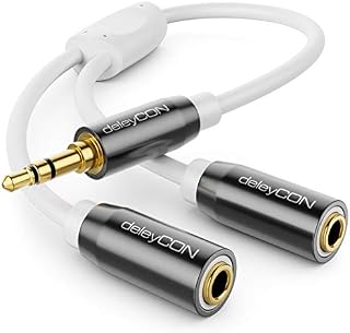 deleyCON 0,2m kabel audio jack rozgałęźnik Y - AUX - wtyk jack 3,5mm na 2x gniazdo jack 3,5mm - kabel adaptera jack stereo 3,5mm Y