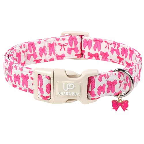 Image of Pink Bowknot Dog Collar, UP URARA PUP Pink Bow Tie Collars for Summer Spring,Adjustable Pet Collar with Quick Release, Colorful Rabbits Dog Collars for Small Medium Large Dogs,L