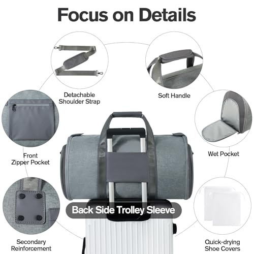 Richeart Garment Bags for Travel - Brand Zipper - Water Repellent Garment Bag with Shoe Compartment - 2 in 1 Convertible Suit Bag Travel with Shoe Bags - Medium Dark Gray4