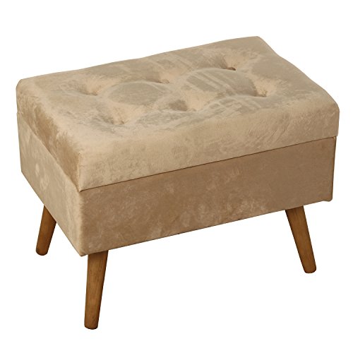 DRW Banqueta descalzadora - Arcón pie de Cama de Madera y tapizado Tela en Crema 60x40x45cm