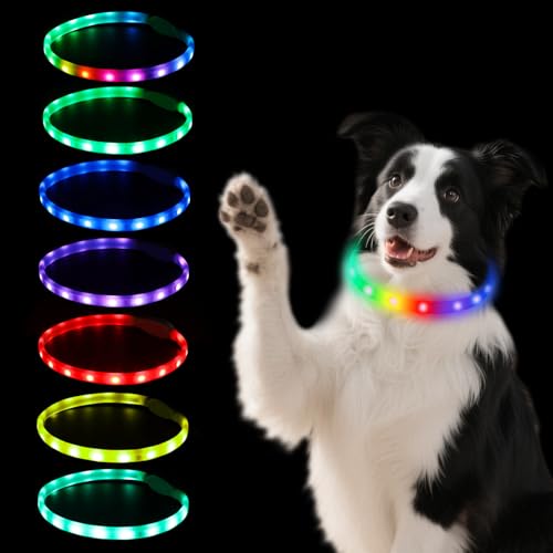 Dote on Light Up Dog Collar, 9-Mode Rechargeable LED Dog Collar with Soft Silicone, Cuttable & Flashing Collar for Small Medium Large Dogs Night Walking Dote on Light Up Dog Collar, 9-Mode Rechargeable LED Dog Collar with Soft Silicone, Cuttable & Flashing Collar for Small Medium Large Dogs Night Walking