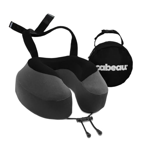 Cabeau Evolution S3 Travel Pillow - Memory Foam Neck Pillow for Airplane and Long Flights with Seat Straps for Head and Neck Support, 360 Degree Support (Steel Grey)
