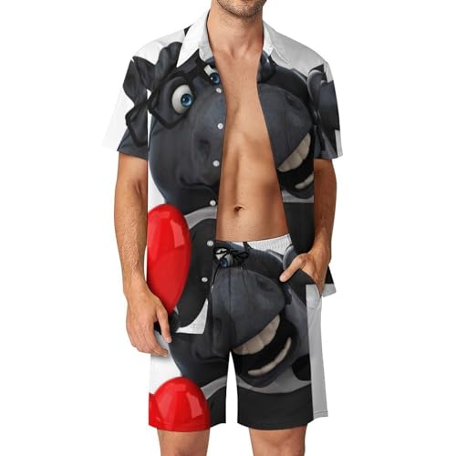 Chemise Hawaïenne Homme et Short Ensemble d'Été 2 Pièces Motif Âne Mignon S